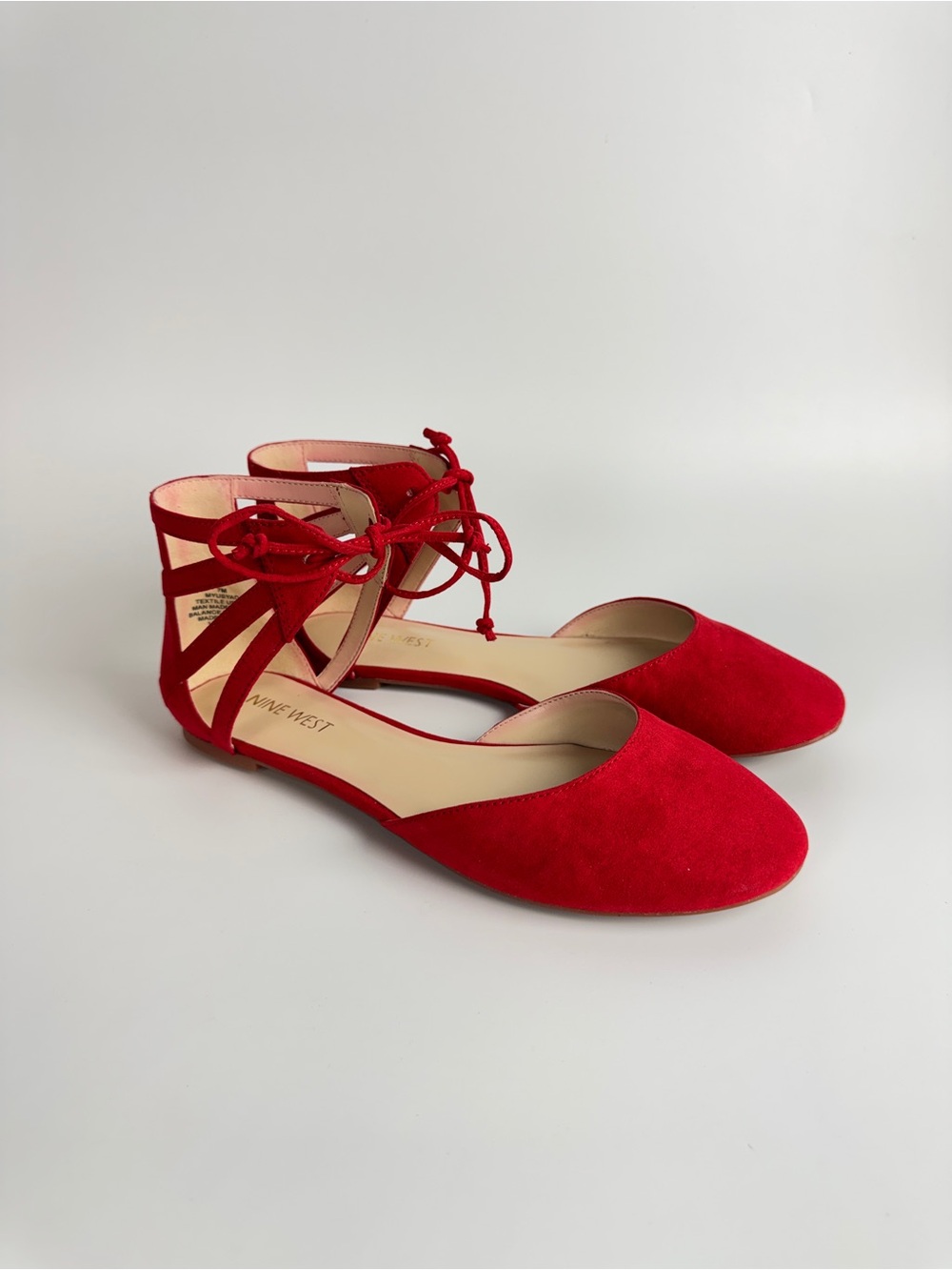 Nine West Red Suede D'Orsay Lace-Up Flats